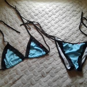 Blue/black lace bikini
